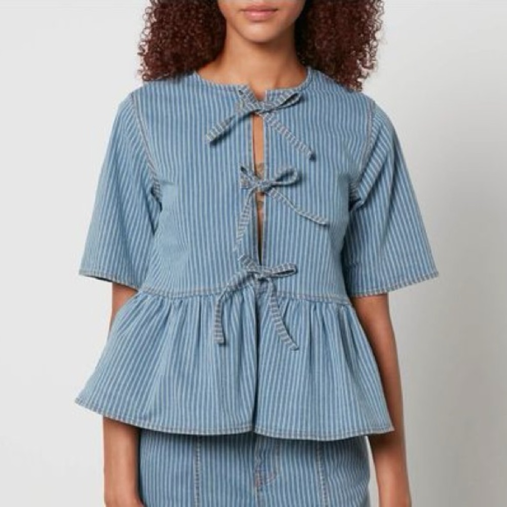 GANNI Blue Peplum Denim Blouse
